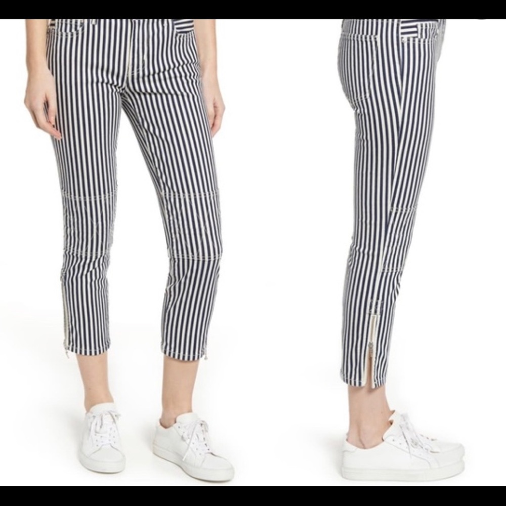 Current Elliott white and blue striped jeans
